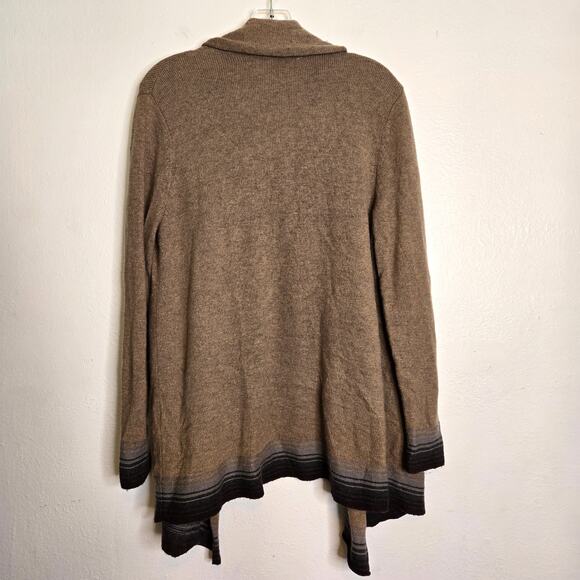 Woolrich Brown Wool Blend Open Front Cardigan Size L Cozy Chic Fall Layering - Picture 3 of 12